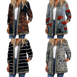Women's Jackets Autumn Winter 2023 Cardigan Women's Vintage Ethnic Floral Printed Long Sleeve Tunic Ladies Loose Outerwear Chic Top Coat