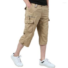 Men's Shorts 2023 Men's Summer Breeches Long With Pockets Military Zipper Cargo Tactical Bridges Short For Men Army Green Khaki