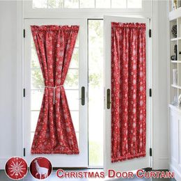 Curtain Christmas French Door Curtains Kitchen Elk Snowflake Printed Blackout Red Short Window For Home Decor