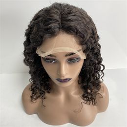 Brazilian Virgin Human Hair Replacement Natural Colour 10mm Deep Wave 130% Density Full Lace Wig for Black Woman