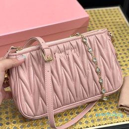 Mini Handbag Shoulder Bag Soft Wrinkle Lambskin Leather Crystal Gold Chain Crossbody Bags Zipper Closure Clutch Bags Wallet Designer Purse