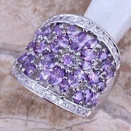 Cluster Rings Purple Cubic Zirconia White CZ Silver Plated Ring Size 6 / 7 8 9 10 11 S0182