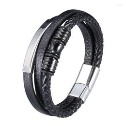 Charm Bracelets Fashion Stainless Steel Men Bracelet Magnetic Clasp Braided Mutilayer Leather Wrapping Punk Bangles Men's Jewellery BB0999