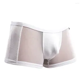 Underpants Mesh Breathable Underwear Men's U Convex Design Low Waist Bag Flat Pants Summer Transparent Comfortable Boxer Briefs