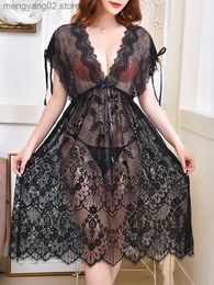 Sexy Pyjamas Sexy Nightgowns Women Nightwear Transparent Lace Sleepwear Exotic Floral Embroidery Sleeping Dress Female Temptation Nighties T230529