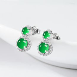 Dangle Earrings Burmese Jade Amulet Emerald Amulets Natural Jewelry Gift Women Green Jadeite Certificate 925 Silver Luxury Vintage