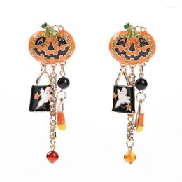 Dangle Earrings Unique Design Alloy Rhinestone Holloween Pumpkin For Woman Holiday Ghost Tassel Hanging Earring Wedding Jewelrys