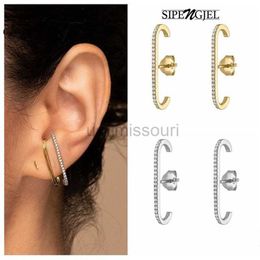 Stud SIPENGJEL Fashion Single Row Crystal Zircon Geometric Stud Earrings for Women Ear Hook Clip Earrings Statement Piercing Jewellery J230529