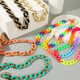 Chains Vintage Colourful Chain Choker Necklace For Women Statement Gold Colour Acrylic Chunky Collar Fashion Jewellery Gifts