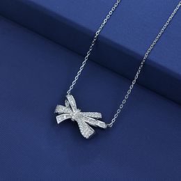 2021 Charm Bowknot Moissanite Pendant 100% Real 925 Sterling Silver Wedding Pendants Necklace For Women Bridal Choker Jewellery