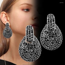 Dangle Earrings KIOOZOL Vintage Full Black Cubic Zirconia Drop For Women Antique Silver Colour Party Accessories Jewellery Gifts 120 KO6