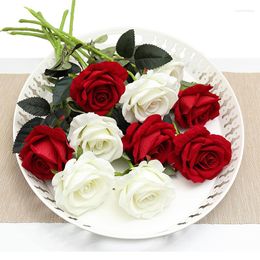 Decorative Flowers Real Touch White Red Rose Decor Artificial Silk Floral Wedding Bouquet Home Party Design Holding Gift