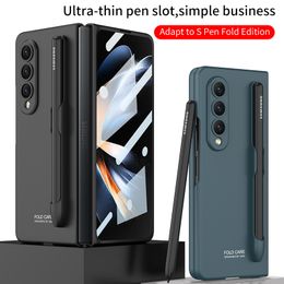 Luxury Pen Slot Holder Hybrid Vogue Phone Case for Samsung Galaxy Folding Z Fold4 Fold3 5G Durable Full Protective Soft Bumper Anti-finger Print Membrane Fold Shell