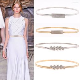 Belts Silver Gold Metal Belt Double Ring Imitate Rhinestone Lady Waist Dress Suits Elastic Thin Slim Women Waistband