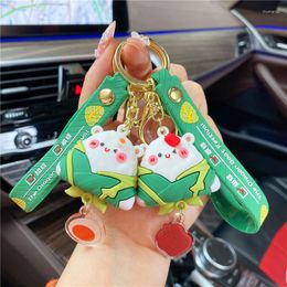 Keychains 3pcs Creative Boat Festival Red Dates Salted Egg Zongzi Key Chain Chinese Style Bamboo Car Number Plate Keychain