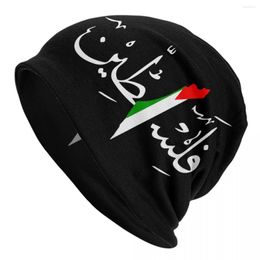 Berets Palestine Arabic Calligraphy Name With Palestinian Flag Map Bonnet Hats Street Knitted Hat Winter Warm Skullies Beanies Caps