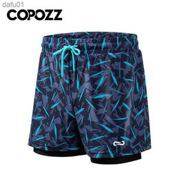 Men's Shorts COPOZZ Men Swimming Trunks with Compression Liner 2 in 1 Quick Dry Bathing Suit Beach Shorts Double Layer Running Sports Shorts L230520