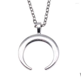 Pendant Necklaces Punk Ox Horn Crescent Moon Necklace For Women Men Jewelry Gothic Supernatural Inverted Pentagram Choker Couple Dro Dhjmx