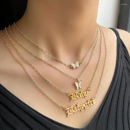 Chains 4Pcs/Set Golden Baby Girl Letter Stainless Steel Necklace For Women Crystal Mini Butterfly Choker Necklaces Statement Jewellery