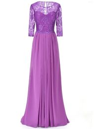 Party Dresses Lace Prom Vestidode Fiesta De Boda Appliques 3/4 Sleeves Mother Of Brides Galadress Chiffon Evening Gowns A-Line Robes