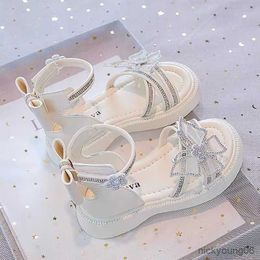 Sandals Rhinestone Princess Shoes for Girls Sandals for Dress Shoes Bow Kids Flat Beach Children's Elegant Party Sandals R230529