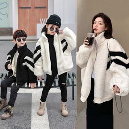 Jackets Parent-child Winter Clothes Girls Coat Female Baby College Wind Wool Sweater Mother And Daughter Lamb Top