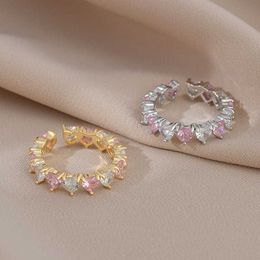 Band Rings Luxury Cardiotype Bicolor Zircon Rings Silvery Gold Colour Opening Irregular Ring For Womam Party Student Jewellery AA230529