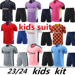 2324 kids Short sleeve tracksuit Algerie 2023 Soccer training suit t-shirt shorts football uniform set Algeria Shorts zip Benzema Mbappe Lewandowski Bellingham