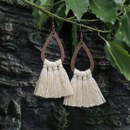 Dangle Earrings Ethnic Style Wooden Tassel Retro Hand-woven Colourful Personality Large Fashion Ear Buckle Studs
