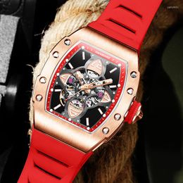 Wristwatches HANBORO Brand Men Mechanical Watches Hollowed Full Automatic Square Montre Homme Luxury Fashion MAN WATCH Luminous Reloj Hombre