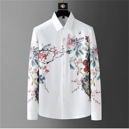 European and American Personalised flower print shirt Men's 2023 spring fashion casual wrinkle resistant long-sleeved shirt Men S-5XL