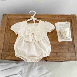 Rompers 2022 newborn clothes summer new Short sleeve triangular baby girl romper big bow female bow baby girl romper T230529