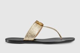 Luxury Designer Leather Thong Slippers Men Women Double G Slides Summer Beach Slides Flat Green Red Nylon Flip Flops Web Straps Sandals