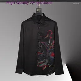 Men's Casual Shirts High Quality Silk Horse Printed Shirt Men Long Sleeve Slim Business Social Formal Dress S Camisa Masculina