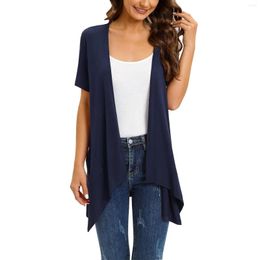 Women's Blouses Women Solid Color Short Sleeve Cardigans Casual Drape Open Front Lightweight Summer Cardigan With Pocket Woman Shirts