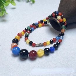 Chains 6-14mm Round Colourful Agates Onyx Tower Chain Necklace Women's Girls Gifts Natural Stone Jewellery Making Design Jaspers Neck Wear