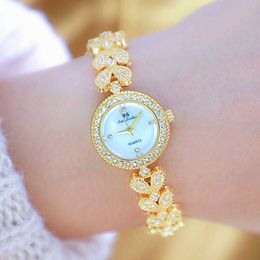 2022 BS Stainless Steel All Diamond Original Watch Gold Bracelet Waterproof Quartz Small Dial Women's G230529