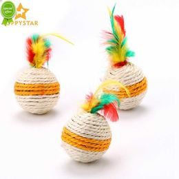 New 1PC Sisal Feather Cat Toy Solid Sisal Ball Interactive Toys For Cats Pet Ball Kitten Games Toys Cat Training Pet Products SJ0005