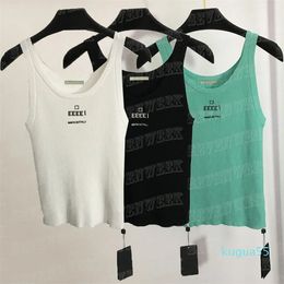 2023-Embroidered Letter Knitted Vest Women Tank Top Sleveless Sling Sport Vests Running Yoga Tees Tops