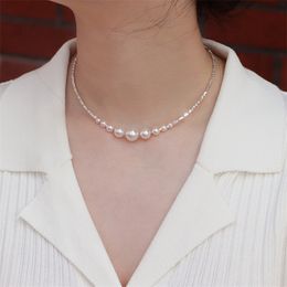 French Light Luxury S925 Silver Crushed Zircon Smile Gradient Strong Pearl Necklace Women's Banquet Fashion Charm smycken