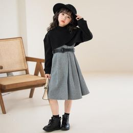 Clothing Sets Kids Girls 2pcs Clothes Set Autumn Winter Children Woollen Outwear Dress Vintage Outfits Years Teenager For 3-15 Yrs