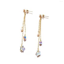 Stud Earrings Lii Ji Freshwater Pearl Austrian Crystal Star 14K Gold Filled Tassel Handmade Jewelry For Women Gift