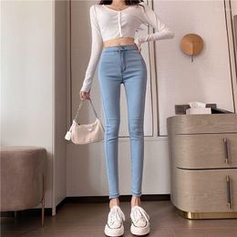 Women's Jeans Chic And Elegant Woman Pants Y2k Women's Spring Autumn Ins Blue High Waist Slim Elastic Pencil Trendy Aesthetic