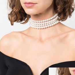 Chokers Choker Elegant Mti Layer White Imitation Pearl Necklace Bead Chain Punk Wedding Short Clavicle Banquet Jewellery Drop Delivery Dhawb