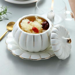 Bowls Stew Bird's Nest Small Steamed Egg Bowl With Cover Ceramic Cup White Bone China Household Pumpkin Soup Sweetmeats