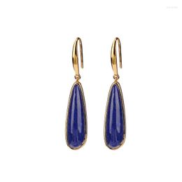 Dangle Earrings S925 Sterling Silver Gold Plated Lapis Simple Elegant Long Ear Hook All-match White Drop