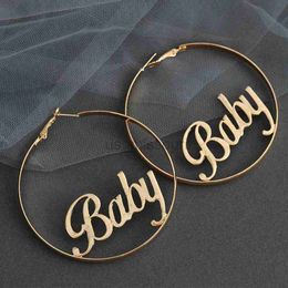 Stud 1 Pair Femme Fashion Women Large Circle Round Hoop Earrings Hyperbole Baby Letter Earrings Punk Dangle Hiphop Jewelry J230529