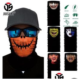 Scarves Wholesale 3D Seamless Magic Bandana Halloween Pumpkin Blame Baby Face Shield Half Tube Mask Headband Headwear Ring Head Scar Dhkt3