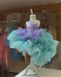 Girl Dresses Puffy Flower For Wedding Party Sequined Top Tiered Organza Kid First Birthday Dress Performance Costumes