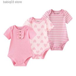 Rompers Unisex 3Pieces New Born Baby Girl Clothes 2023 Cartoon Cotton Baby Boy Clothes Set Short Sleeve Bodysuits Summer 0-12M Bebes T230529